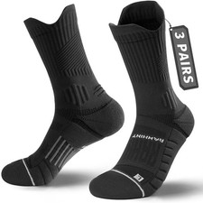 Compression Running Socks 3 Pairs, Cushion Crew Socks, Anti-Blister Moisture ...