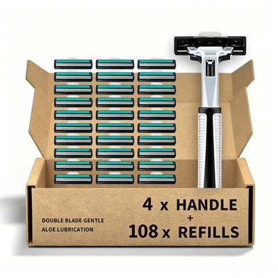 Men's Disposable Razors 108 Twin Stainless Steel Blades 4 Handles Smooth Shave