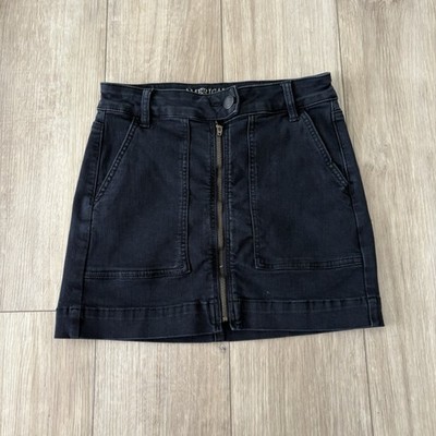 American Eagle AEO Skirt Womens 2 Hi Rise Festival Mini Denim Black Distressed