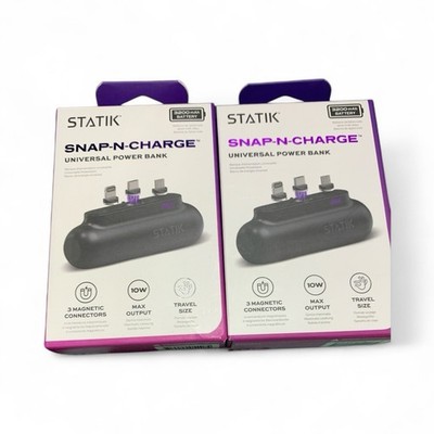 2 Pack Statik Snap-N-Charge Universal Power Bank 3 Magnetic Connectors 3200mAh