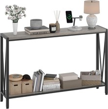 Grey Console Table, 42.9" Entryway Sofa Table with 2-Tier Stora Shees,