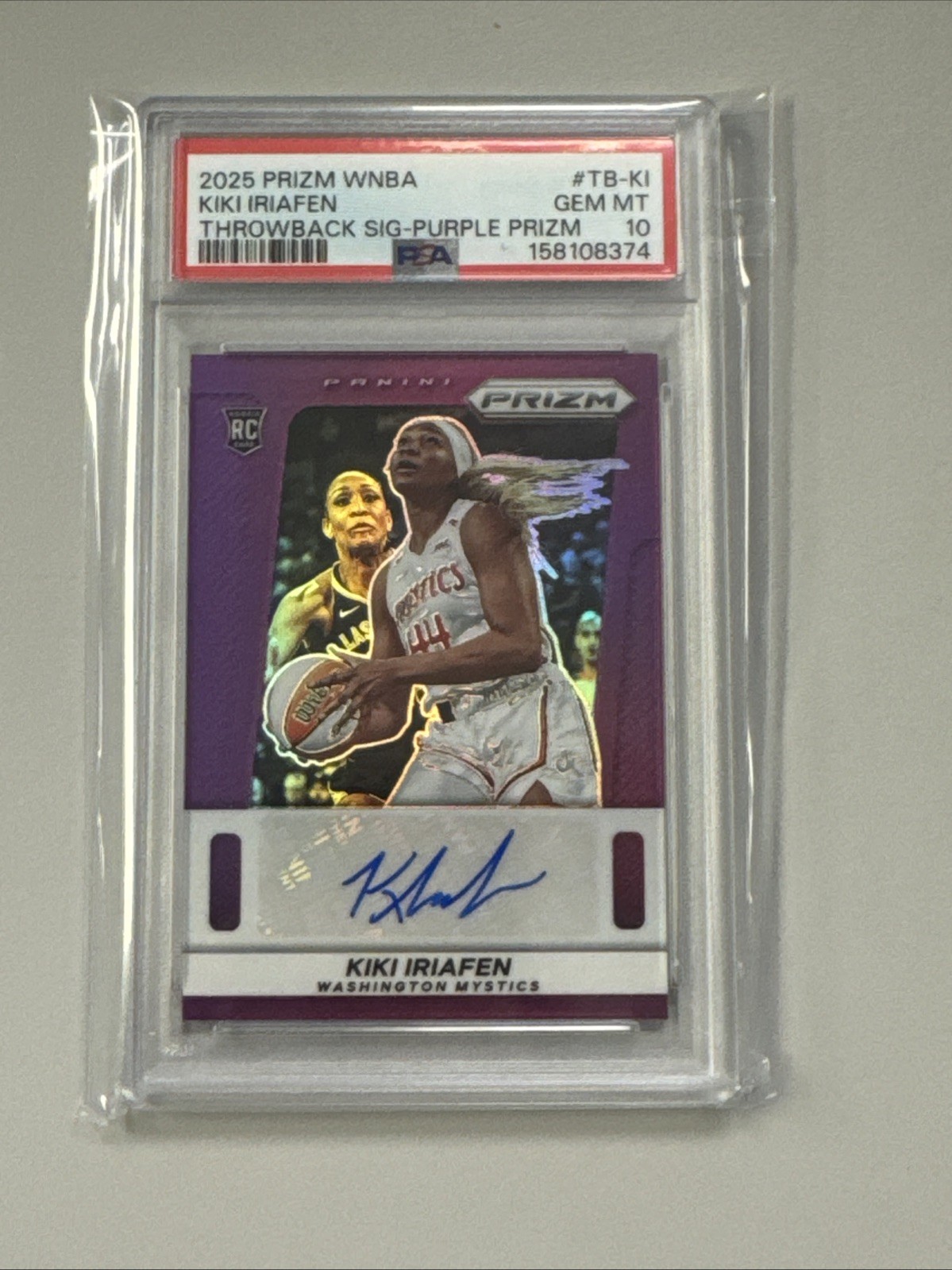 2025 Prizm WNBA Kiki Iriafen Throwback Purple Auto /49 Psa 10