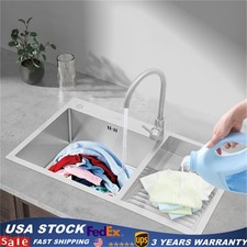 Double Bowl Sink, Laundry Sink With Washboard, Stainless Steel Laundry Sink