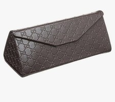 GUCCI Sunglasses Tri-fold Triangle Folding GG Logo Embosed Case Dark Brown