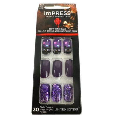 ImPress Halloween Glow In The Dark Cat Purple Glitter Press-On Nails