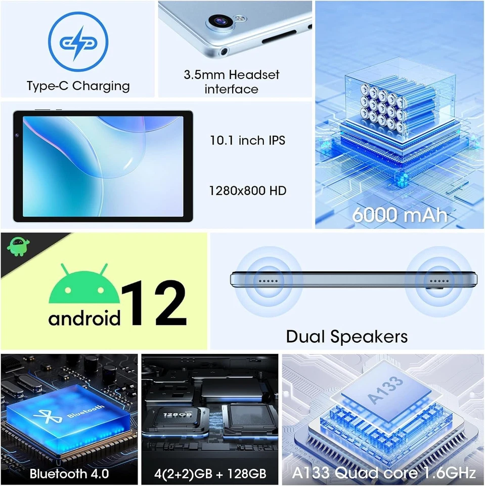 Tablet PC 10 Inch Android 12 32GB Storage WIFI Dual Camera Bluetooth New - Image 2 of 4