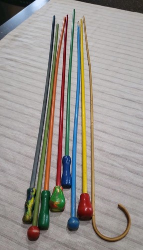 Vintage Lot Of 8 Carnival Circus Wooden Canes Including Swirls And Bamboo Cane