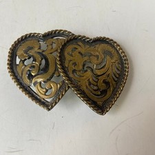 Crumrine Double Heart Western Belt Buckle Two Tone Gold and Black Reno USA GUC