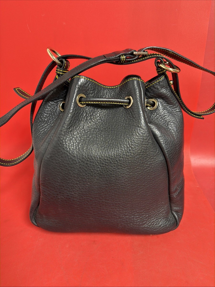 Dooney & Bourke Black Pebble Leather Drawstring Bag with Red Lining Pebble Grain Aimee Drawstring – Dooney & Bourke main image 3