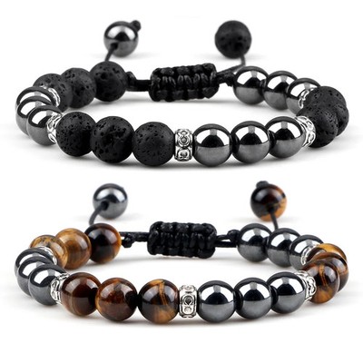 Men Hematite Beads Bracelet 8mm Tiger Eye Lava Stone Handmade Classic Jewelry
