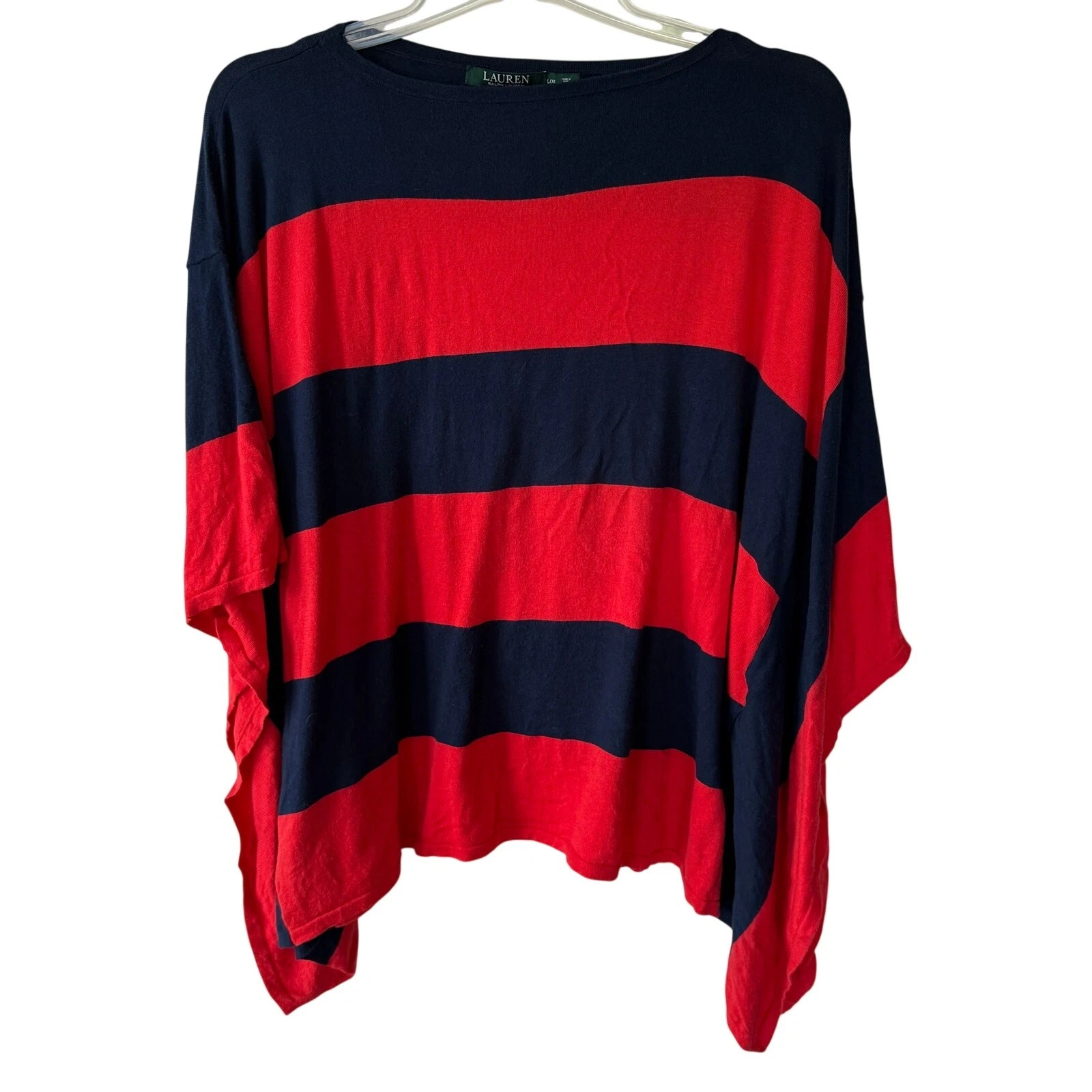 Lauren Ralph Lauren striped poncho style batwing nautical sweater Size L/XL