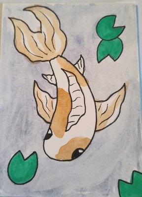 ACEO Original Watercolor Painting 2.5x3.5 by Skye - Koi Fish