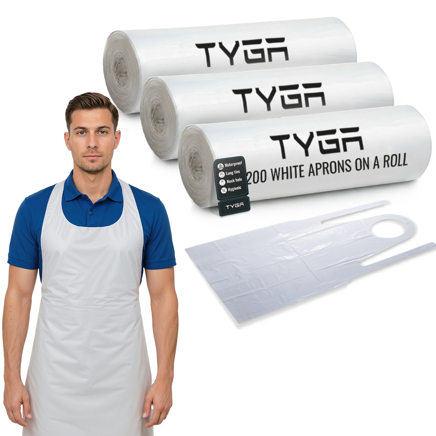TYGA Store 3 rolls of 200 Disposable White Aprons for Medical, Cleaning and more