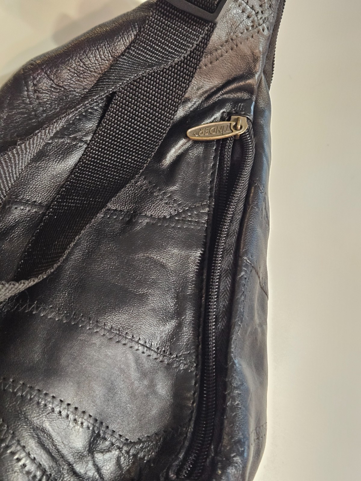 VTG "Tinder" Leather Patchwork Black Large Boho W… - image 6