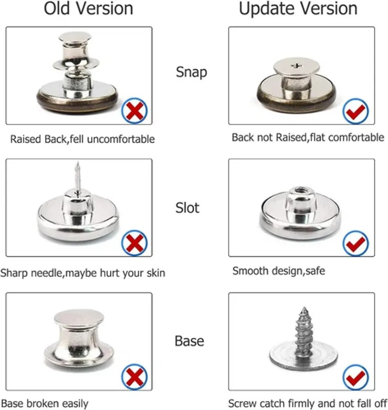 Arokimi Jeans Buttons Replacement, Instant No Sew for 17MM, Metallic