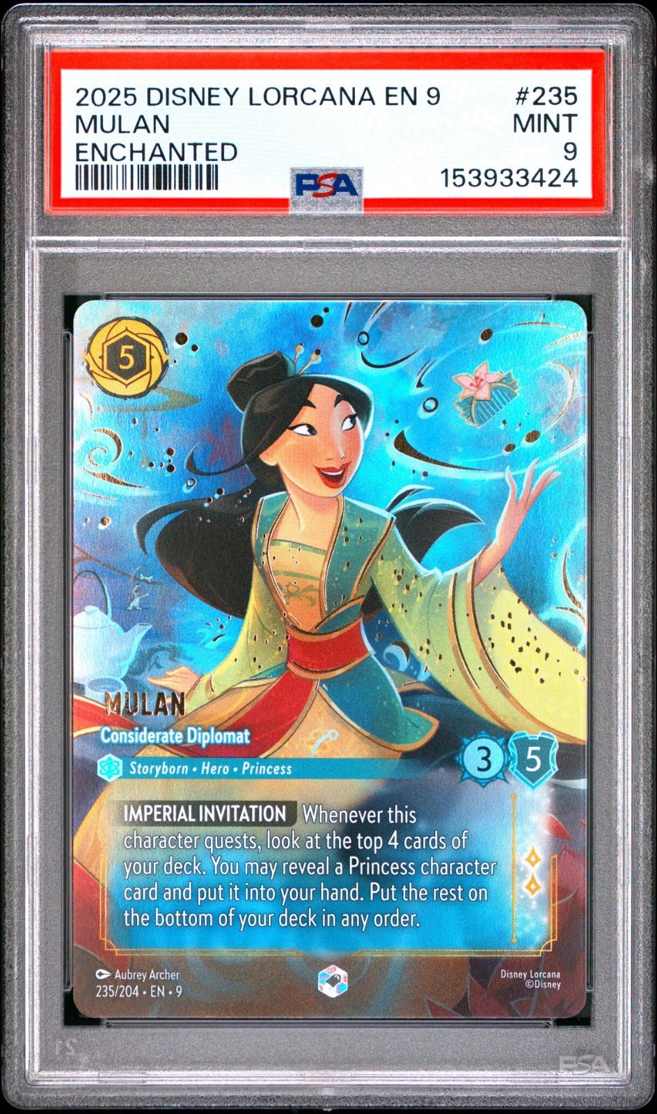 2025 Disney Lorcana En 9 Mulan Enchanted #235 PSA 9 Mint