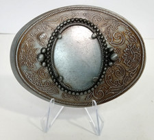 Vintage Belt Buckle Western Flower Swirl w/ Insert for Gemstone or Photo