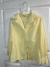 Vintage 1970s Personal Leslie Fay Yellow Satin Blouse Size 10 Pointed Collar
