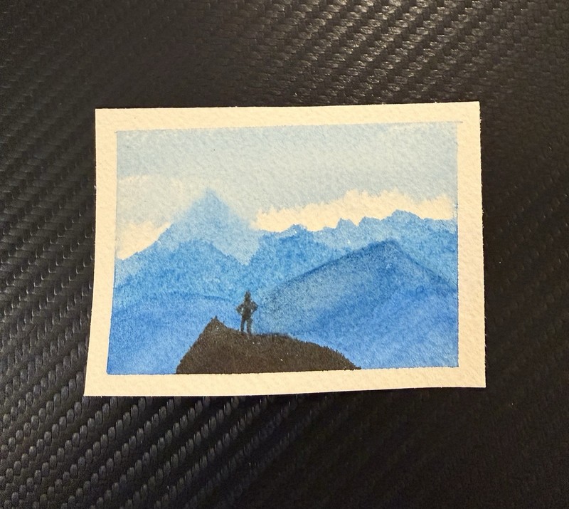 ACEO Original Watercolor 2.5" x 3.5" BLUE MOUNTAIN OVERLOOK @spiritridgeart