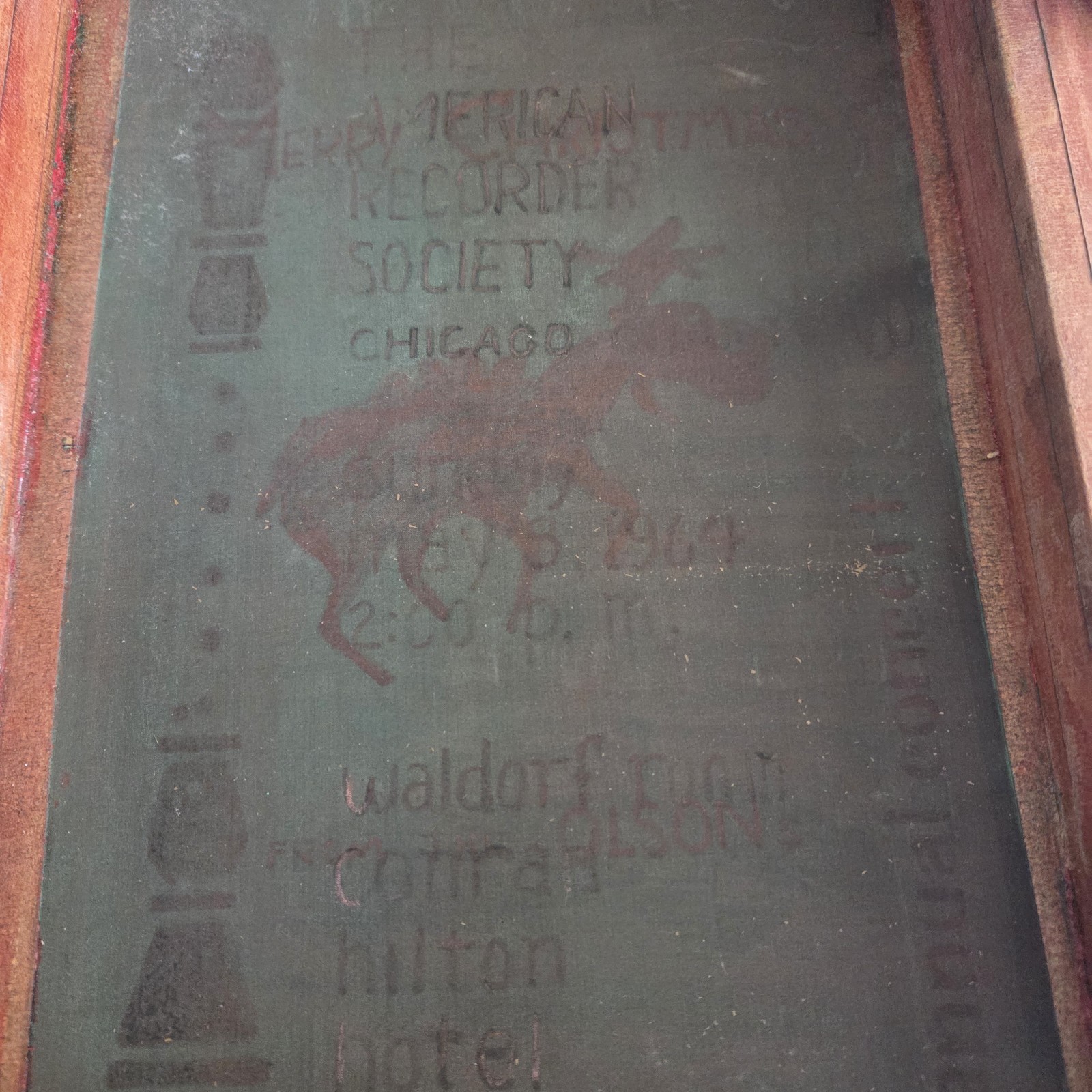 Vtg Silk Screen Wooden Printing Frame Chicago Recorder Society Merry Christmas