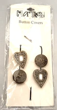 VINTAGE GOLD TONE BUTTON COVERS 2 HEART FAUX PEARL CENTER 2 ROUND EMBOSSED BTC 3