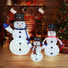 3 Piece Pre-Lit Christmas Snowman Family, 270 LED 3D 2Ft 3Ft 5Ft Lighted Snowman