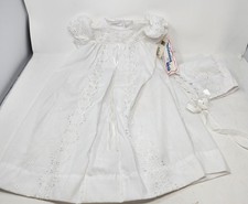 Vtg Alexis Christening Baptism Set Gown Slip Bonnet 6 M White Eyelet Embroidery