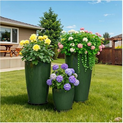 Set of 3 Large Planters with Saucer Set~-