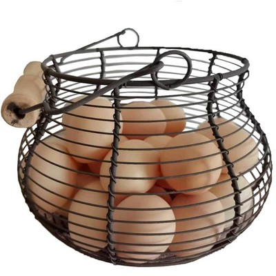 . Farmhouse Wire Egg Baskets for Gathering Fresh Egg With Handle, Round Metal...