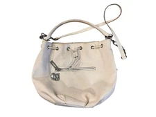 Michael Kors Leather Drawstring Bucket Bag Off-White