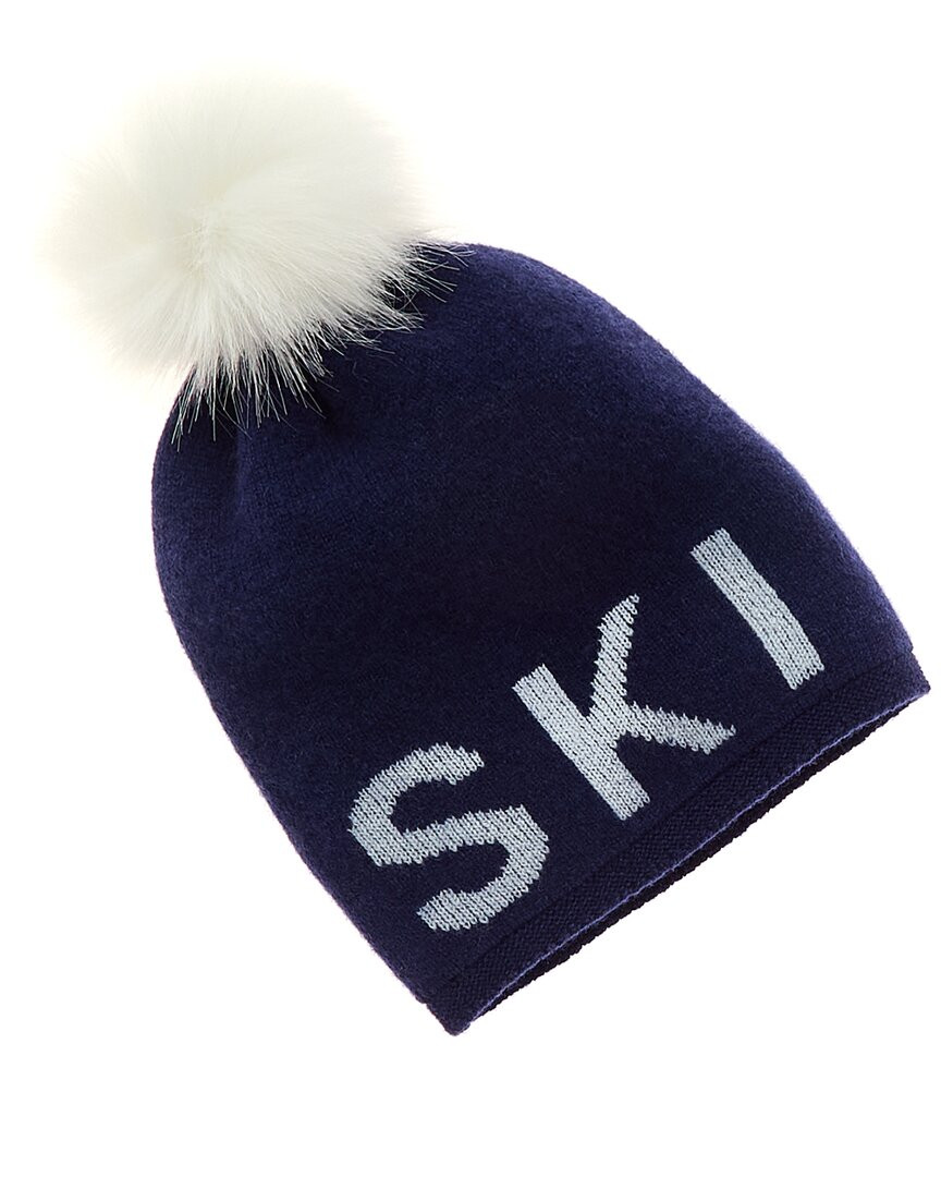 Кашемировая шапка с лыжным помпоном Hannah Rose женская синяя 7890₽