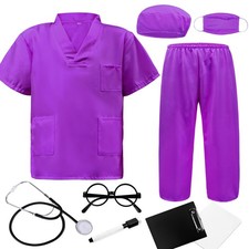 Kids Doctor Costume Puple Medical Scrubs Outfit with Stethoscope, Mask  Cap ...