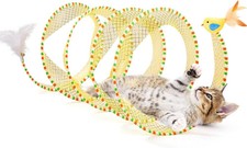 Spiral Cat Tunnel Toy Collapsible Kitten Play Tunnel w/ Feather Bell Indoor Pet