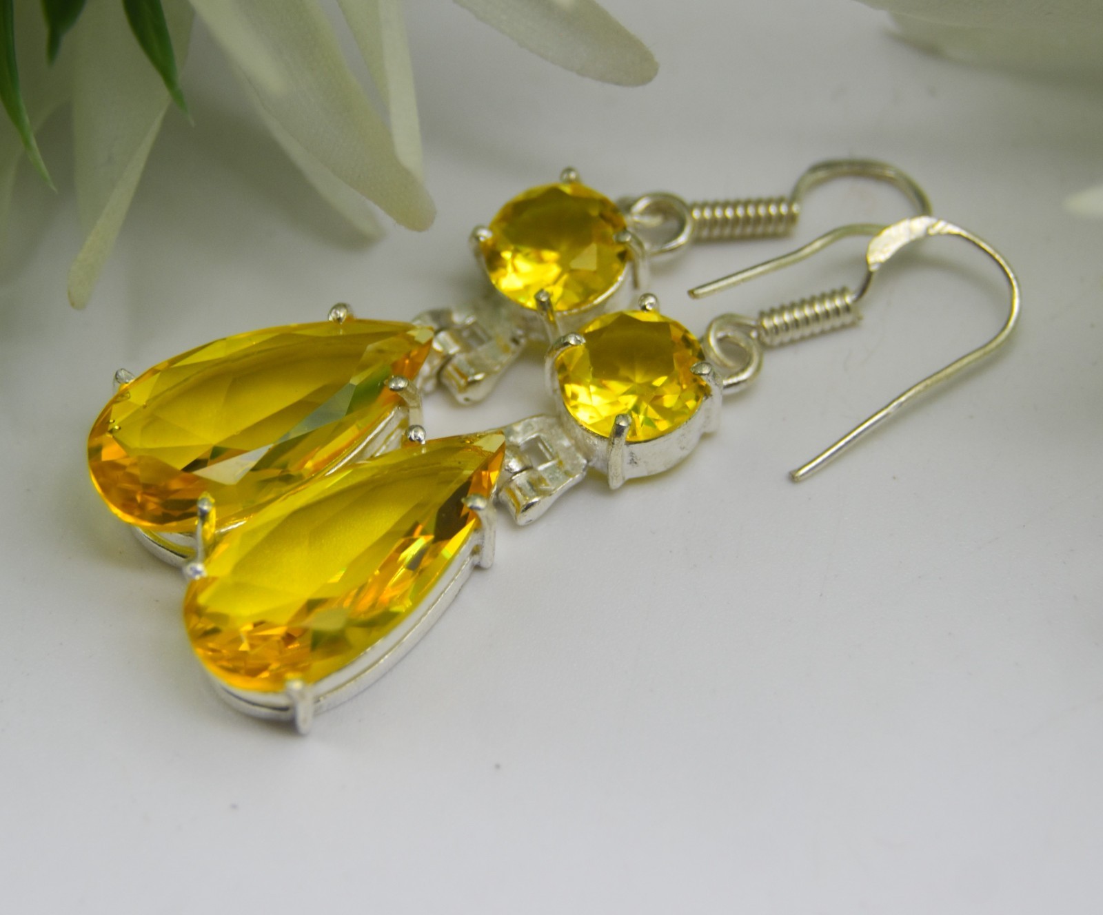 Yellow Citrine Gemstone Dangle Earring Handmade 925 Sterling Silver Jewelry