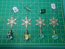 New Kurt Adler Snowflake Drop Christmas Ornaments Lot of 4 Assorted White/Gold