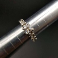 Cubic Zirconia Square Cut 925 Silver Vintage Ring Silver Ring Side Stone