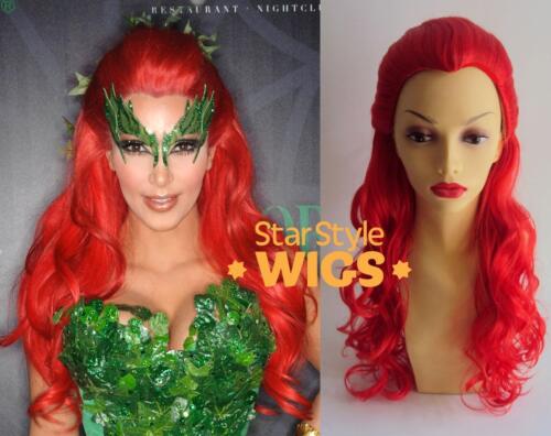 DELUXE POISON IVY KIM KARDASHIAN LONG RED CURLY COSTUME WIG - Picture 1 of 5