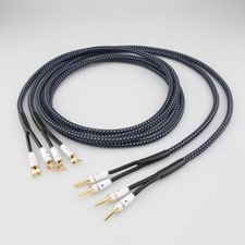 Pair OFC Silver Plated HiFi Speaker Cable Gold Plated Banana Y Spade Plug Cord