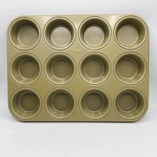 T-Fal Muffin Pan 12 Cup Metal Non-Stick Cupcake Bakeware Baking Cooking Kitchen