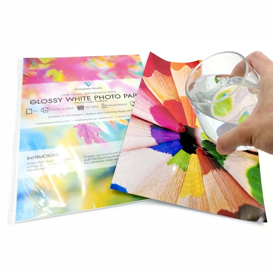 A4 Printable Photo Sticker Paper Labels - White Glossy Self Adhesive Sheets