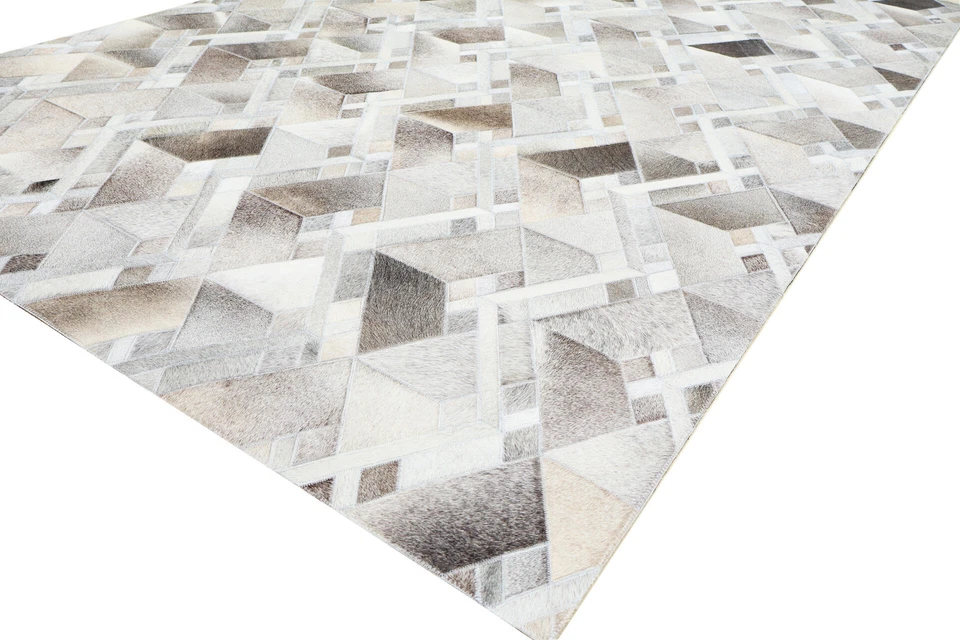 Leder Teppich Cowhide 150x240 cm echtes Rindsleder Rug Handarbeit beige braun - Bild 2 von 4