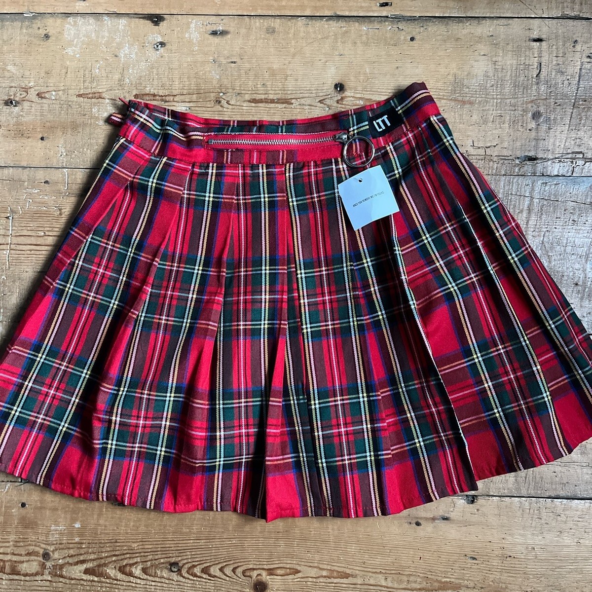New LTT love too true tartan mini skirt plaid kilt emo punk red pleated 10