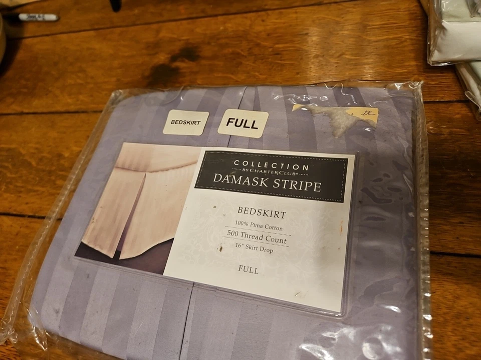 Martha Stewart 全床裙紫色条纹紫色 500 线皮马棉床单 — 第 2/4 张图片