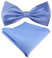 Seidenfliege + Tigertie Satin Einstecktuch In Uni Blau - 100% Reine Seide