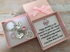 SWEET 16th BIRTHDAY Gifts Charm Keyring for Daughter Sister Niece Friend Cosin