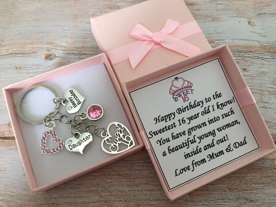 SWEET 16th BIRTHDAY Gifts Charm Keyring for Daughter Sister Niece Friend Cosin