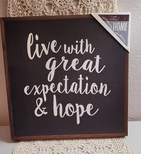 NEW wall decor saying " Live with great expectation & hope" White Words On Black