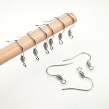 20 18mm Stainless Steel Ear Wires Hooks Silver Earring Fish Hook Coil DIY