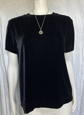 Vintage Velvet Blouse Button Back Black 90s Gothic Vampy Witchy Chic Top 6/M