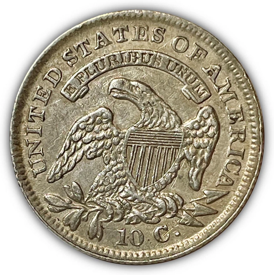 1836 Capped Bust Silver Dime Almost Uncirculated AU Coin, Light Scratch #5833 - Image 2 of 3